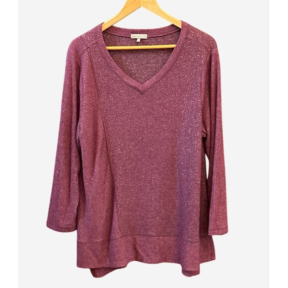 Habitat Womens V-Neck Purple Long Sleeve Top Large Relaxed Fit Fallcore Pullover - Picture 1 of 6